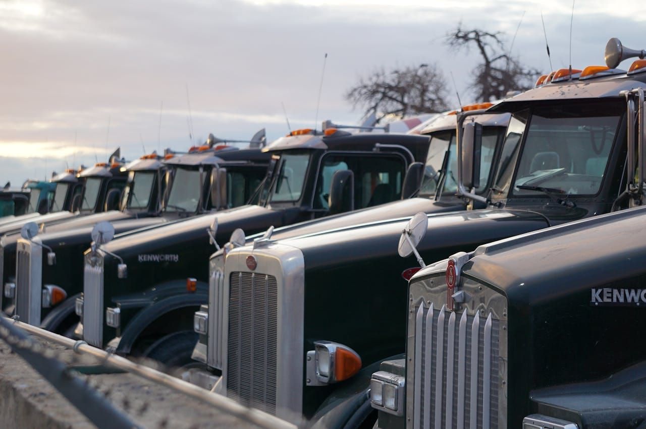 A row of transport trucks