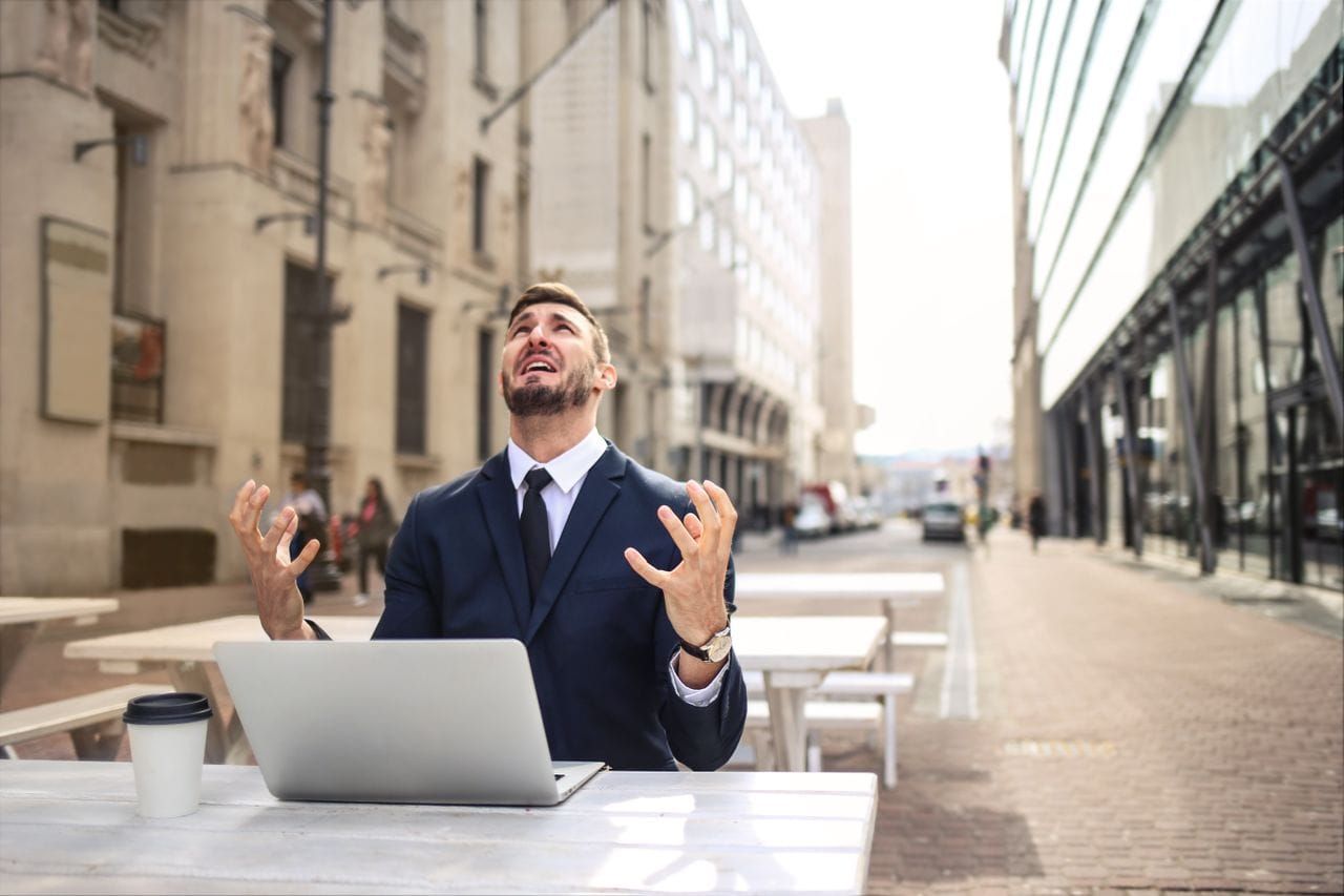 Frustrated white man in suit