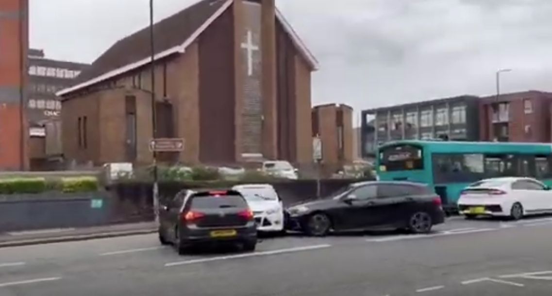 Man arrested but another escapes as stolen car is rammed by police after high-speed pursuit