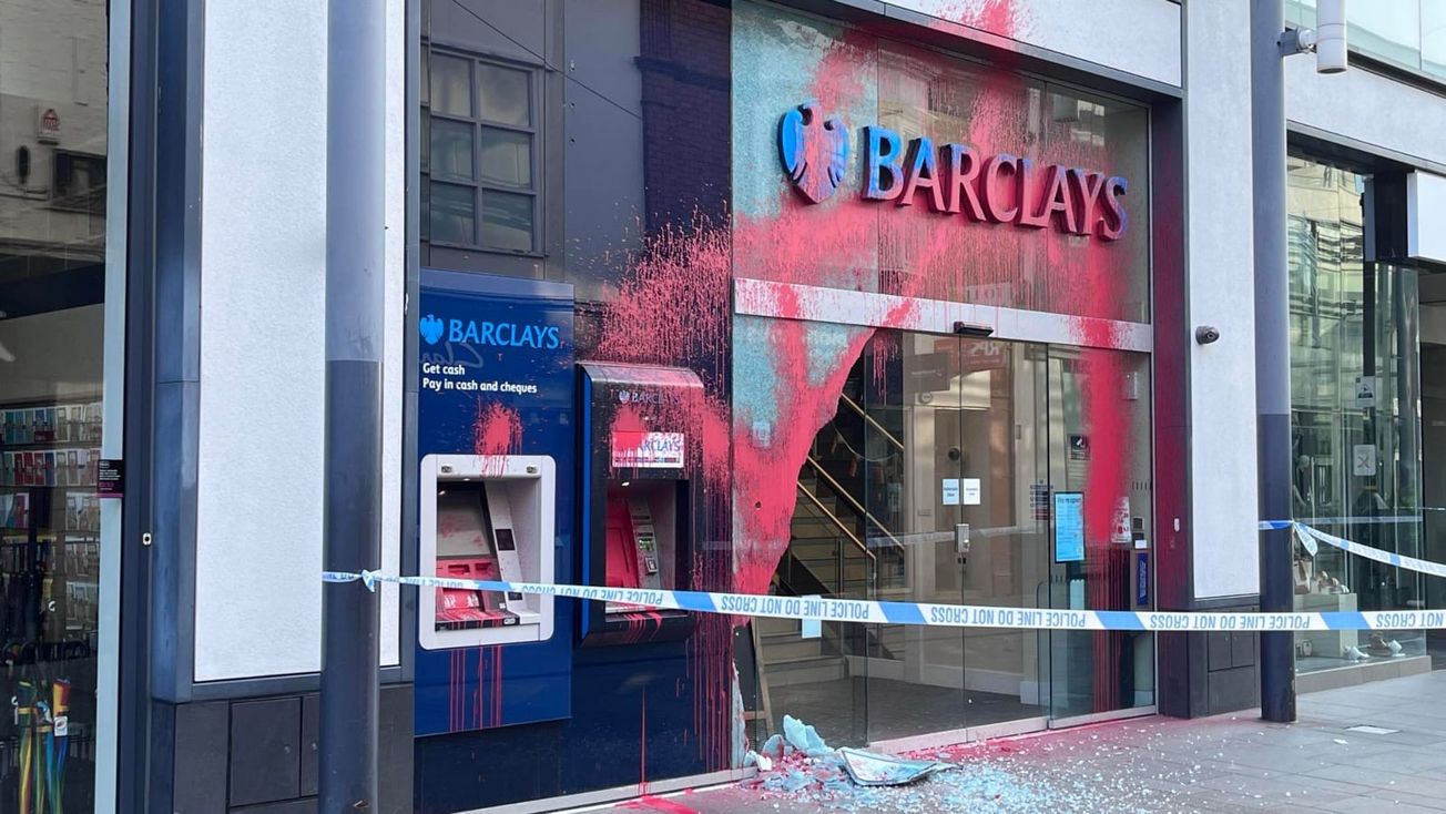 Barclays bank in Altrincham vandalised by protestors