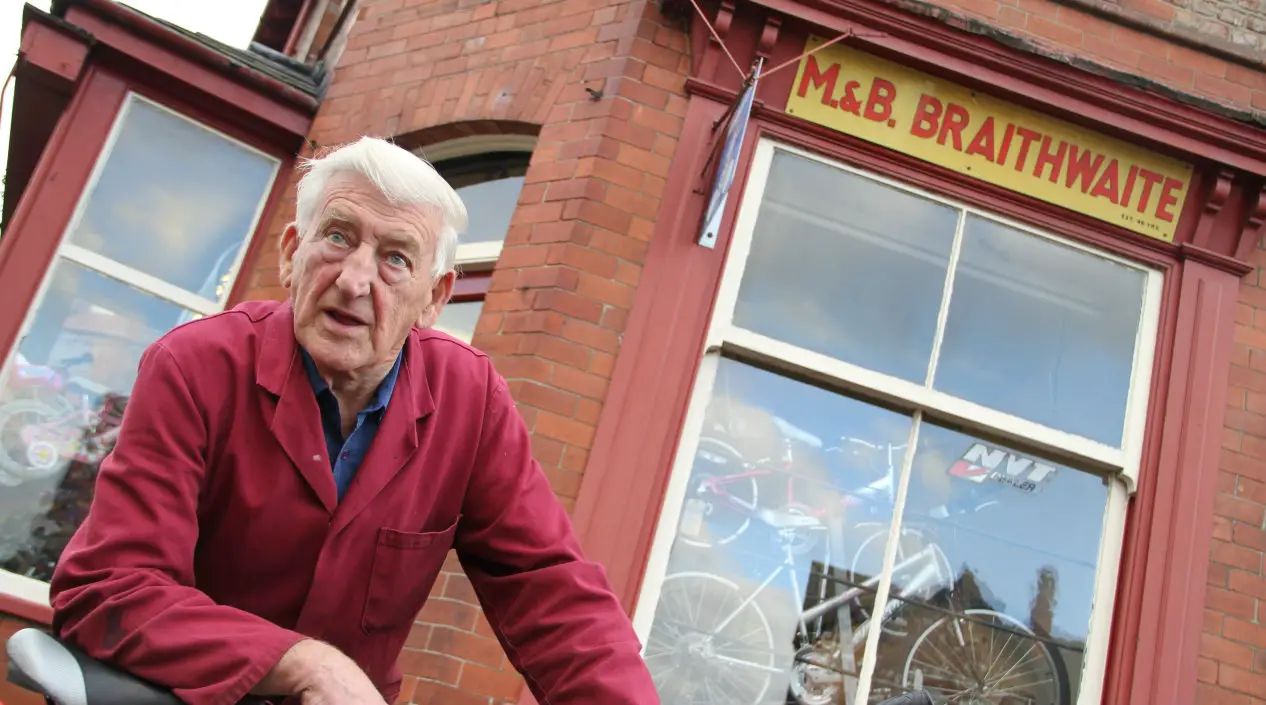 After 53 years fixing Altrincham’s bikes, Mr Braithwaite rides off into the sunset