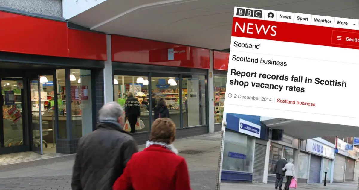 BBC uses old picture of Altrincham to illustrate story about vacant shop units… in Scotland