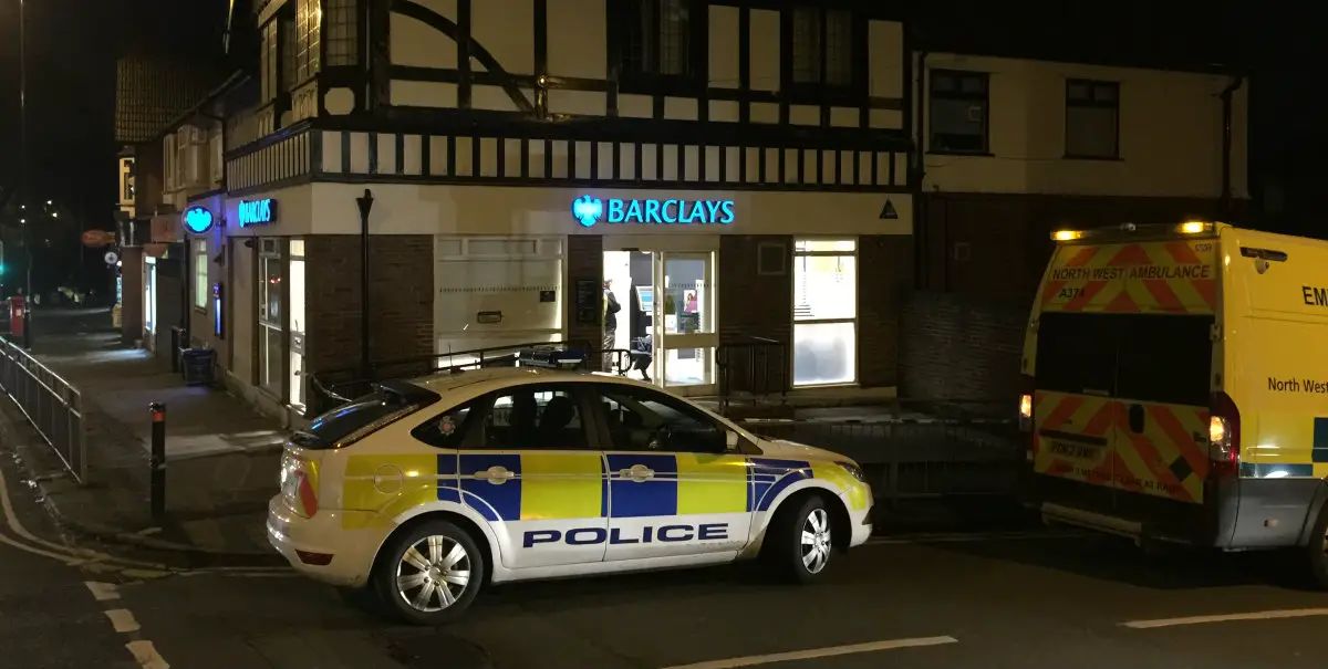 Bank worker attacked with crowbar during attempted armed robbery at Barclays in Timperley