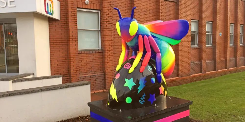 Altrincham’s multi-coloured Manchester Bee takes inspiration from the city’s hive of musical activity