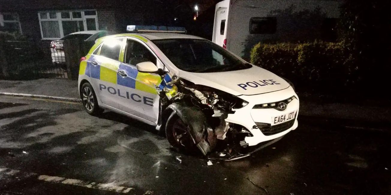 Two police vehicles rammed after offenders steal car from Timperley property
