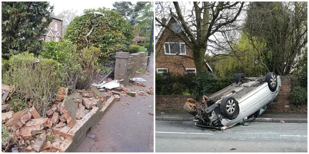 “It was like an explosion”: Eyewitness describes moment speeding car slammed into wall and spun on its roof down Timperley road