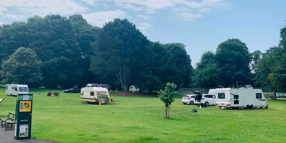 A group of travellers has set up camp in John Leigh Park