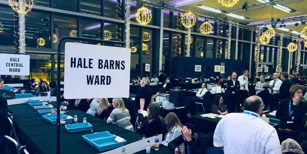 A wedding ring has been found in a ballot box at the Altrincham and Sale West election count