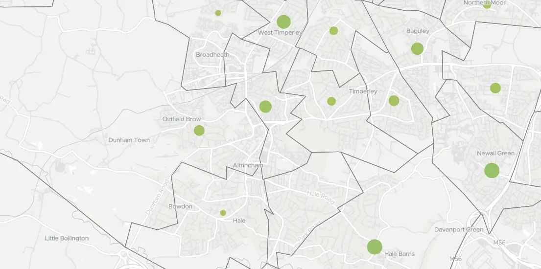 A new map has revealed the number of deaths linked to coronavirus in Altrincham, Timperley, Hale, Hale Barns and Bowdon