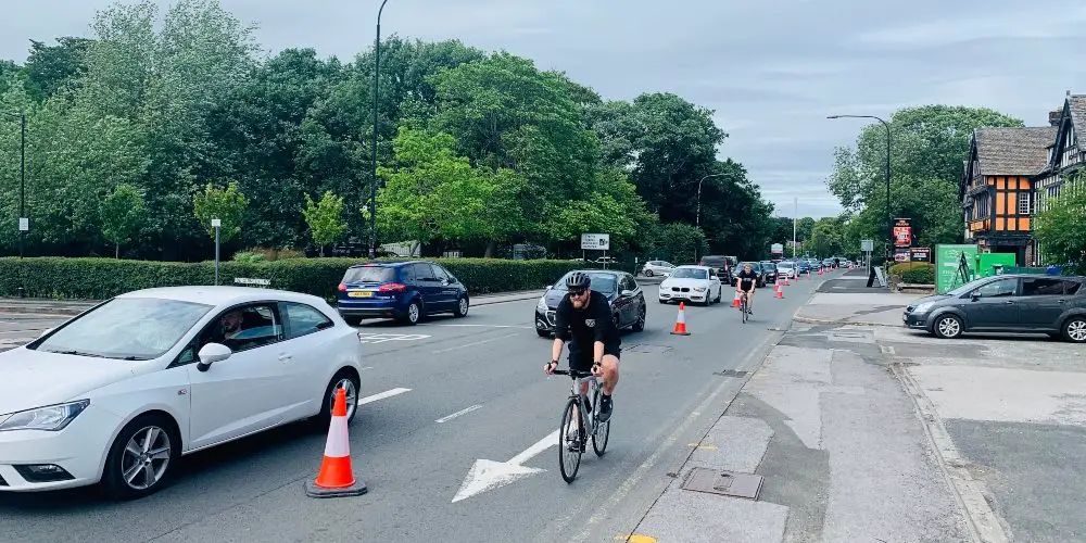 Drivers’ fury as “poorly conceived” cycle lane causes long tailbacks on A56 approach to Altrincham