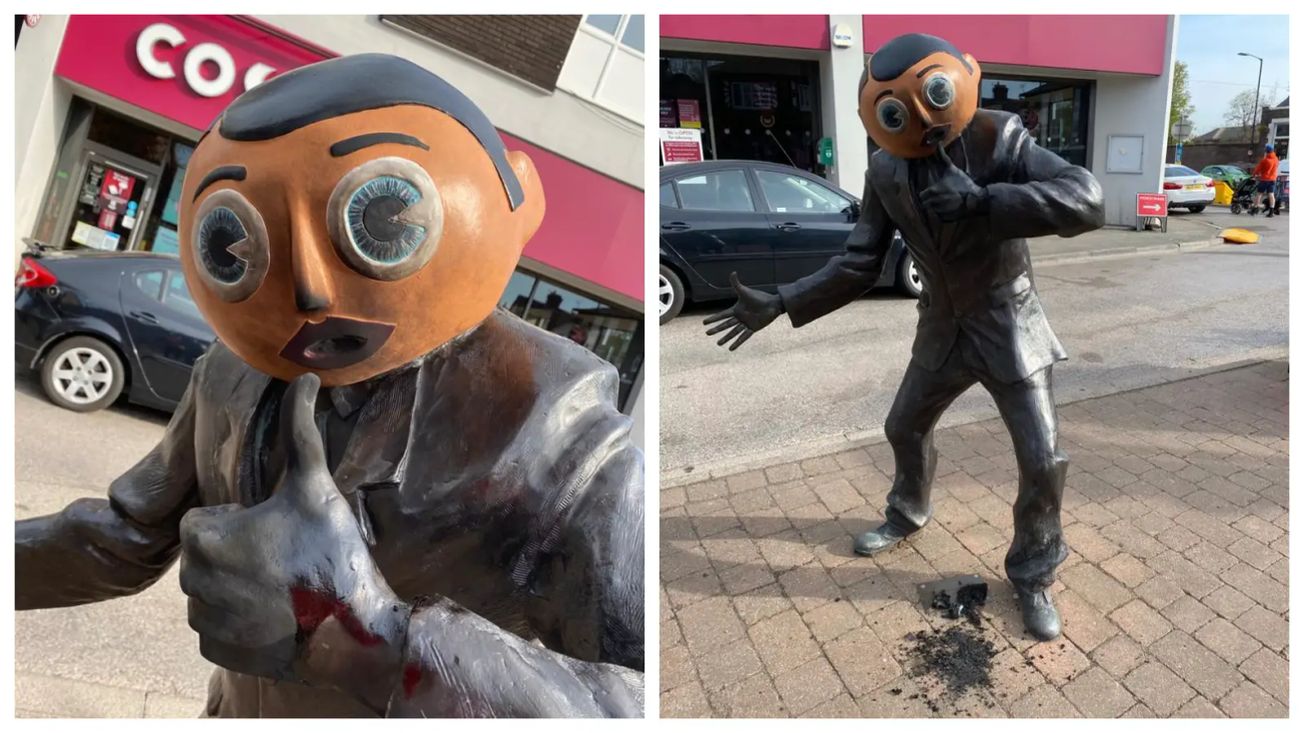 “100% deliberate” fire damages Frank Sidebottom Statue in Timperley village
