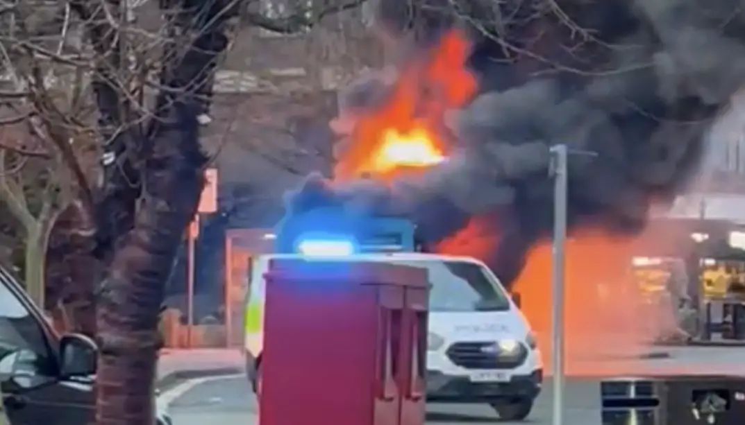 Video: Bus engulfed in flames during morning rush-hour in Hale village