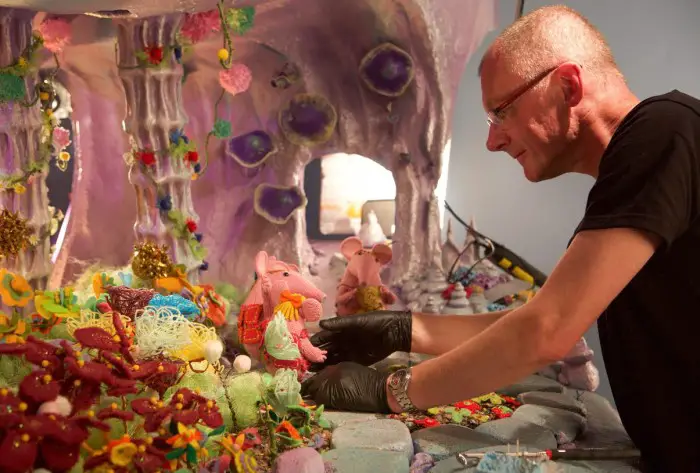 One of the Factory team at work on the Clangers set