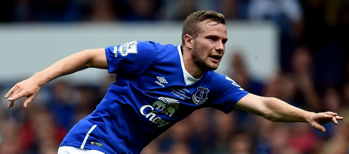 Cleverley playing for current club Everton. Above: Cleverley with wife Georgina Dorsett