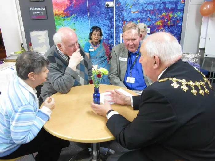 The Mayor of Trafford in conversation during Thursday's party