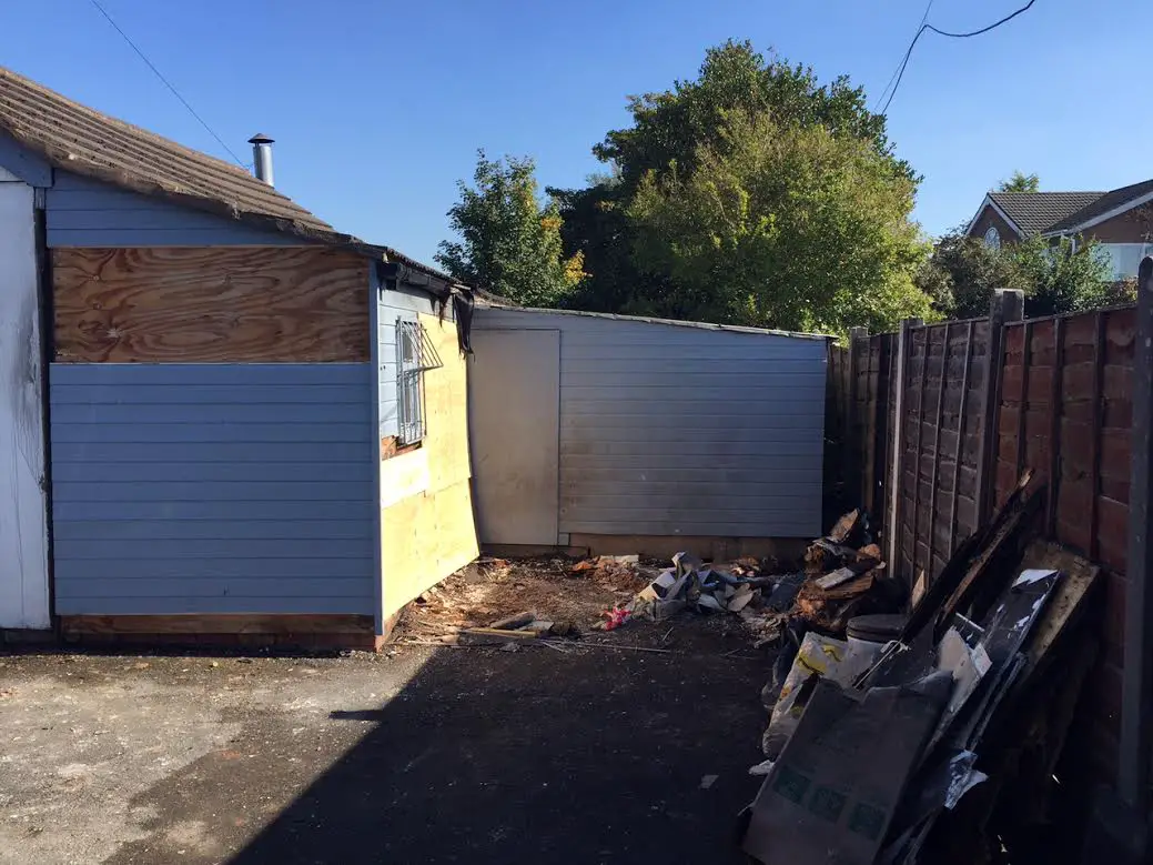 The fire damage at the back of Grove Lane Chippy today