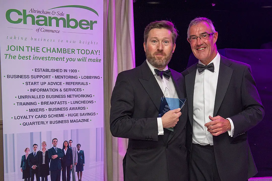 Martin (left) pictured at the Altrincham & Sale Chamber Awards