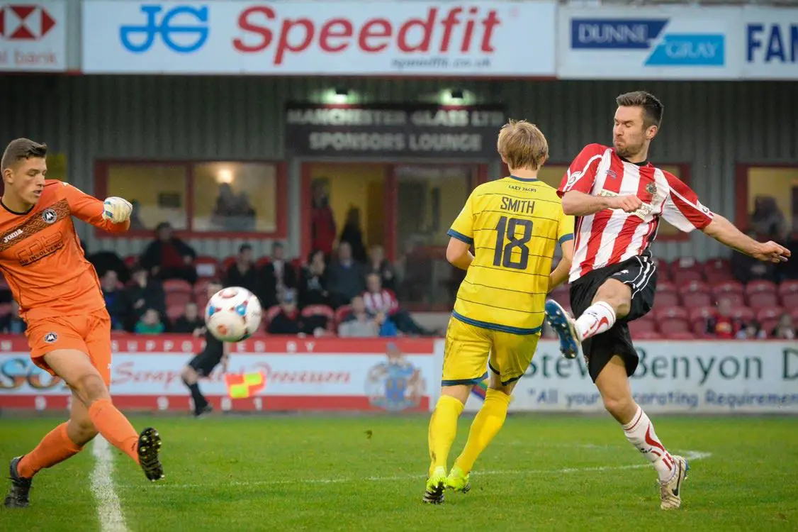 Altrincham FC vs Barrow FC Vanarama National League Fixture Date: 3rd October 2015 Venue: J Davidson Stadium, Moss Lane Attendance: 1,384 Final Score: 1-0 Scorers: Damian Reeves Copyright Michael Ripley Photography www.michaelripleyphotography.com