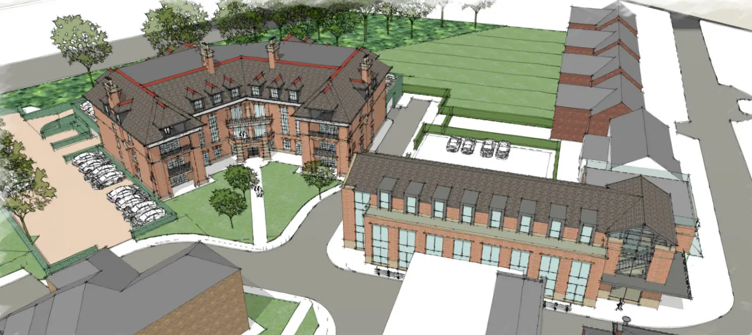 An overhead sketch of the plans for Timperley Library