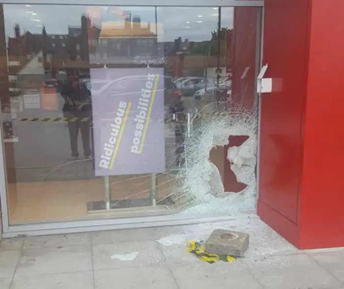 The smashed window at TK MAXX