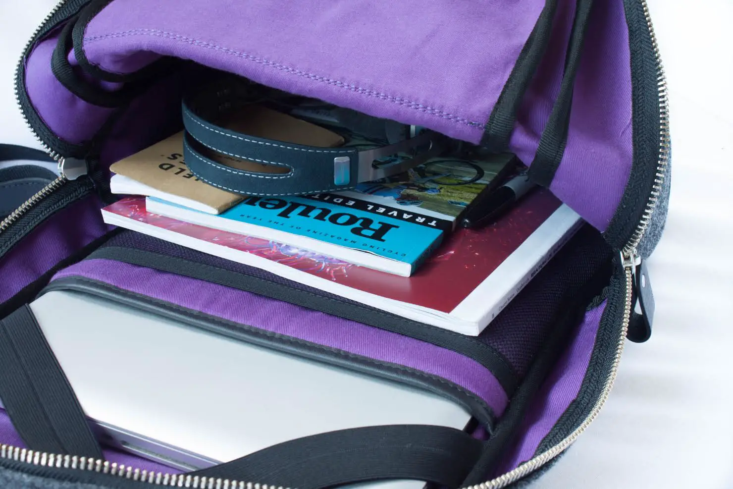 A close-up of the bright purple cotton underside