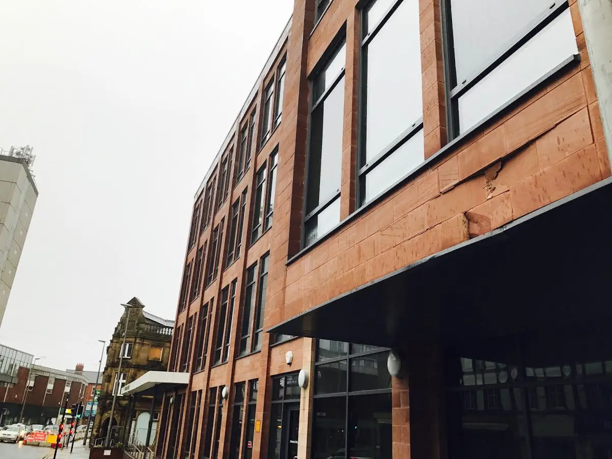 The damage caused to the hospital facade