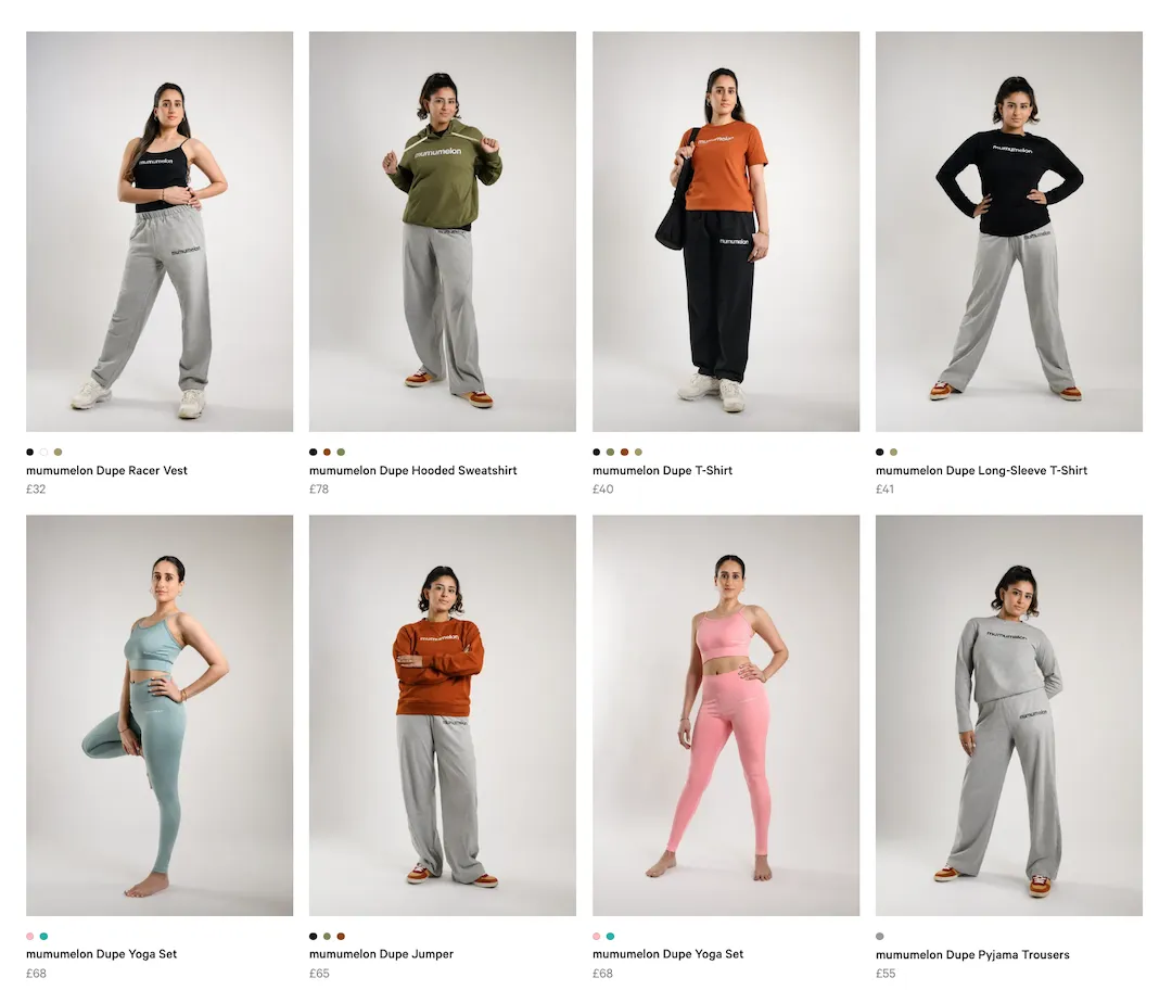 mumumelon website featuring our range of activewear