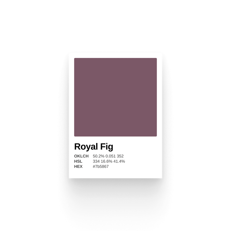 Card showing a purple color that's called royal fig