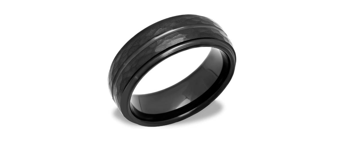                            Tantalum - Black Hammered Wedding Band