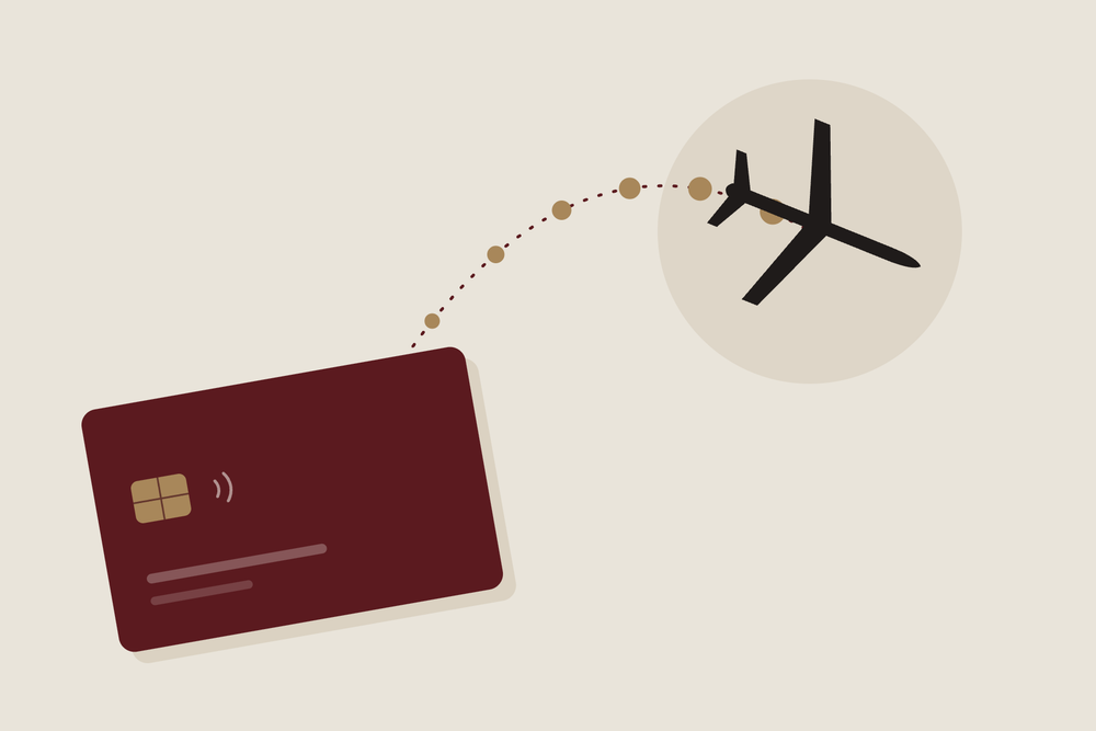 Illustration: a card sending points along a dotted path to a plane