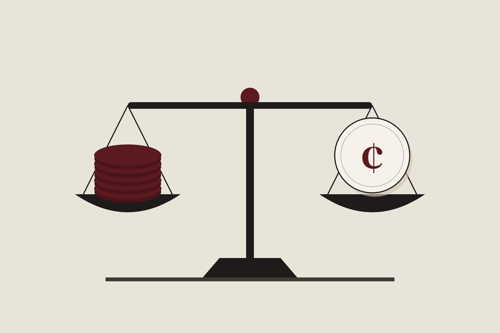 Illustration: a balance weighing a stack of points against one cent