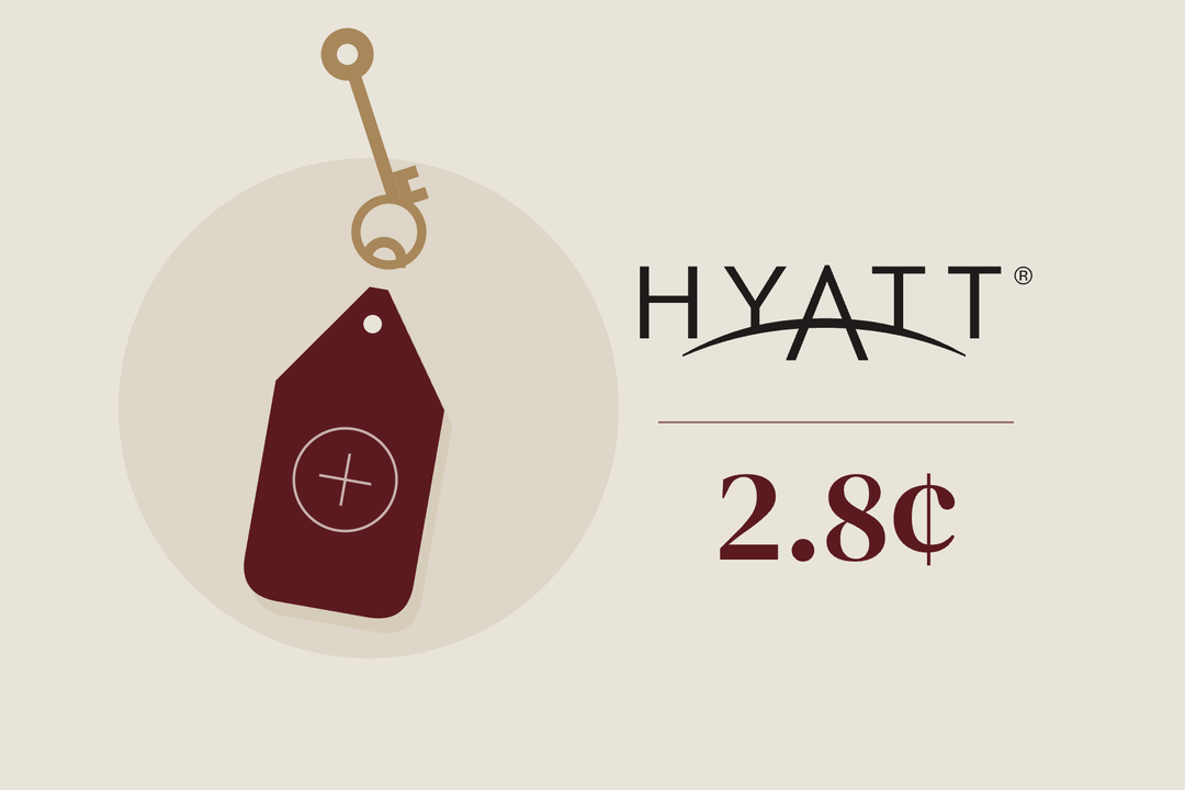 World of Hyatt logo and 2.8 cents a point beside a hotel key fob