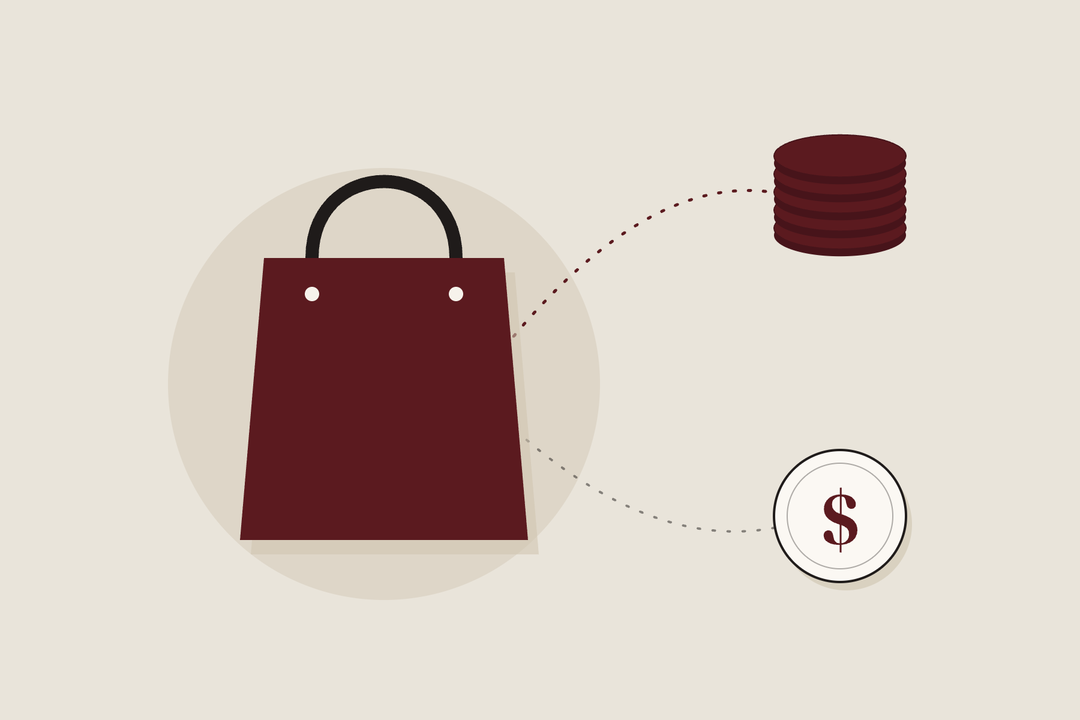 Illustration: a shopping bag leading to either points or cash