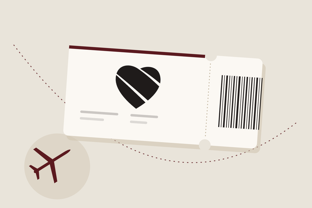 Illustration: a Southwest boarding pass and a plane on a dotted flight path