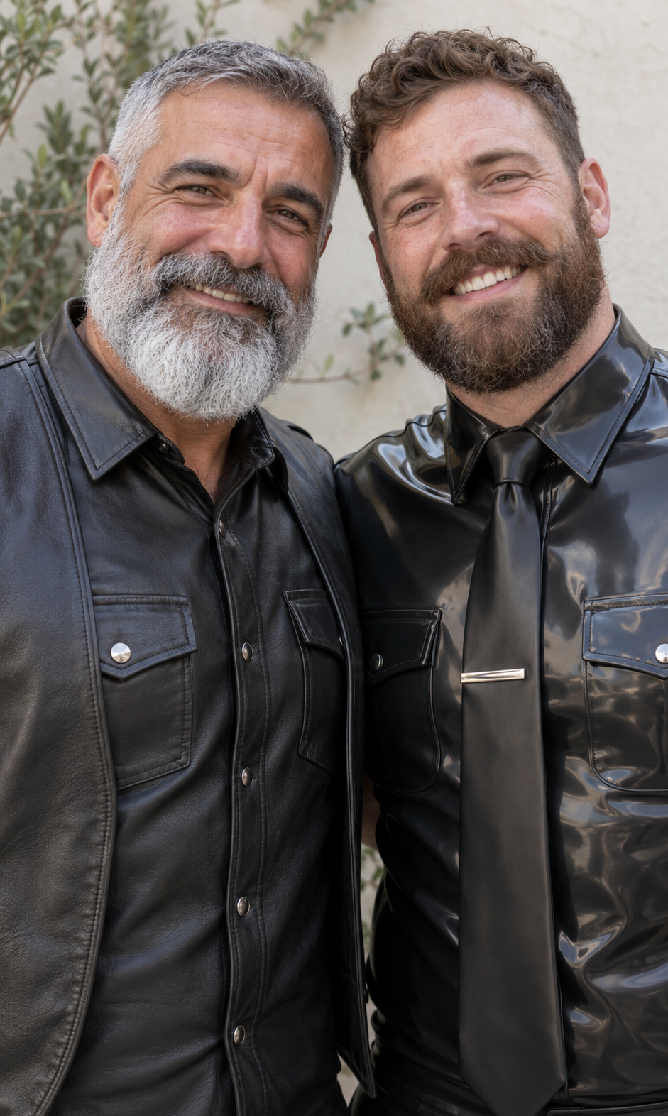 After Hour: black leather clothing, bearded men and drinks in a leafy beer garden.
