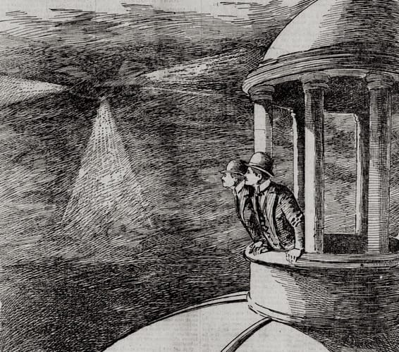 Mystery airship 1896 1897 newspaper illustration Victorian era UFO wave United States