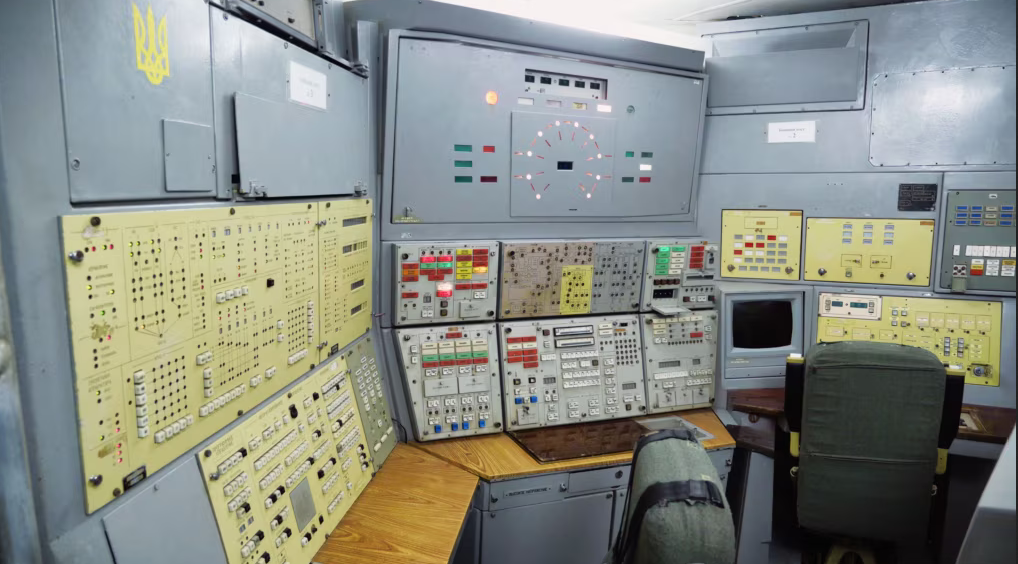 Soviet nuclear missile launch control bunker interior, Cold War era