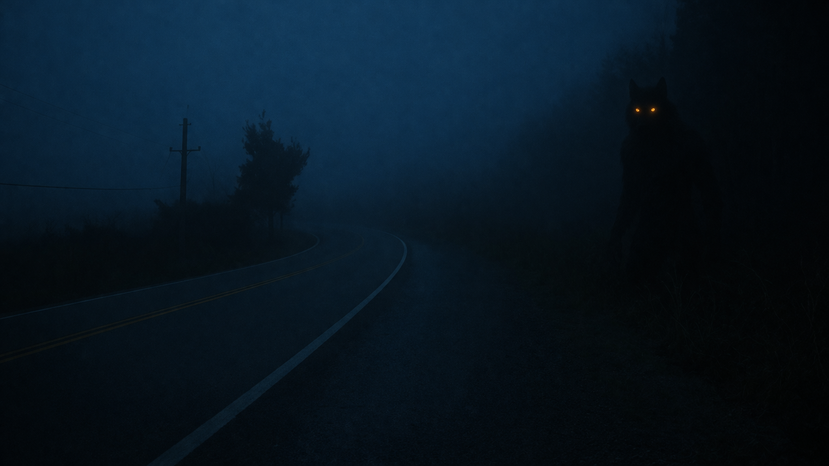 Rural road at night in southeastern Wisconsin — the type of setting described in the majority of Beast of Bray Road encounters from 1989 to the present