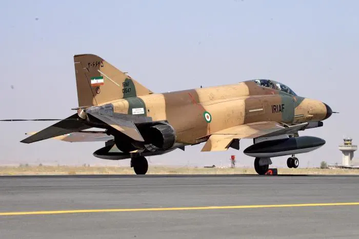 F-4 Phantom II fighter jet in flight, the same aircraft type scrambled by the Imperial Iranian Air Force during the Tehran UFO incident of September 1976