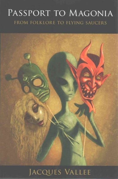 Old folklore manuscripts, UFO files and nineteenth-century airship sketches arranged in a dark study