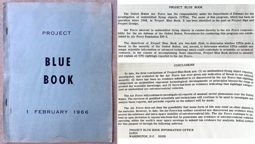 Declassified Project Blue Book records from the United States Air Force investigation into UFO reports between 1952 and 1969