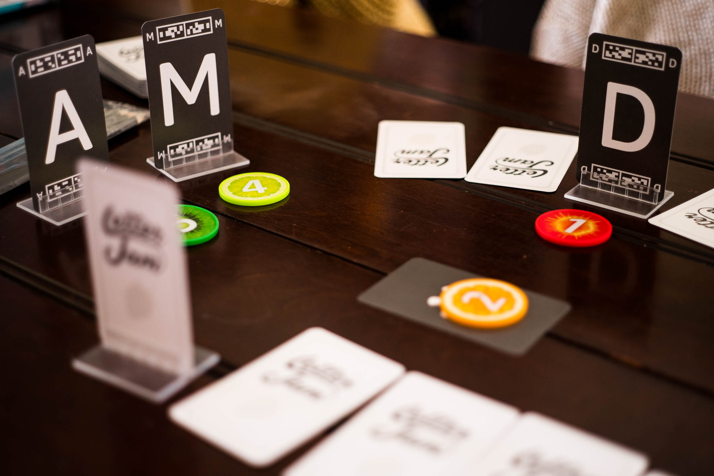 The cooperative card game Letter Jam being played.