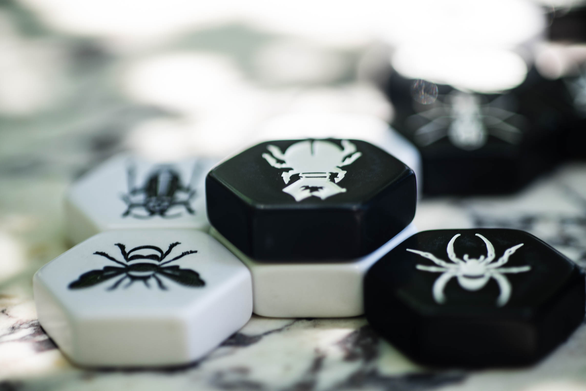 Pieces from the board game Hive.