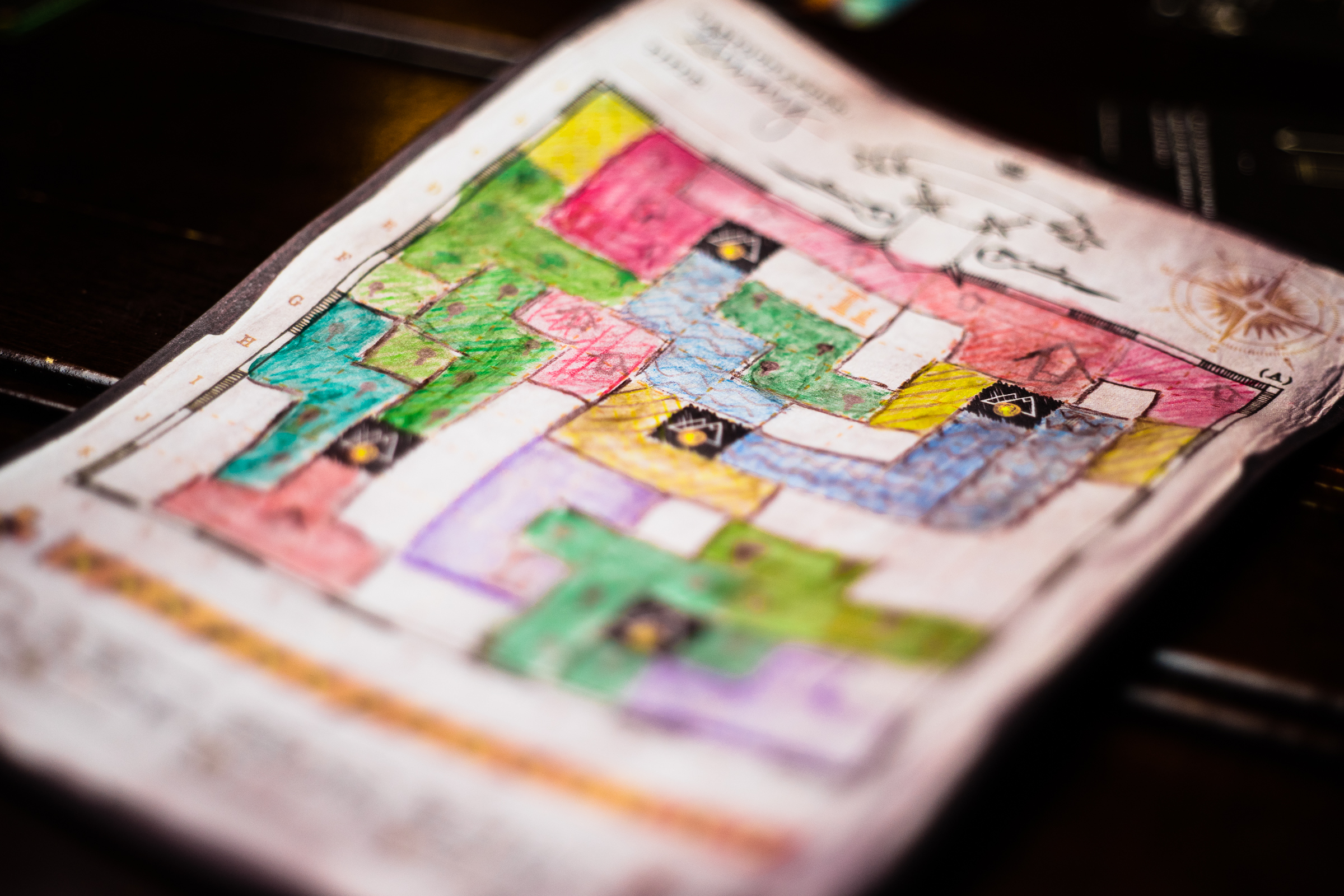 A map from the game Cartographers. It's hand-drawn and a little wrinkled.