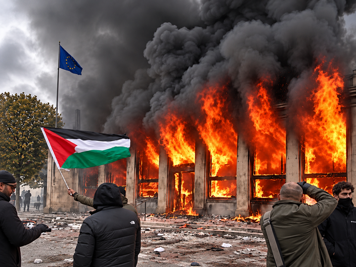 France Burns as the Palestinian Flag Flies Over Paris