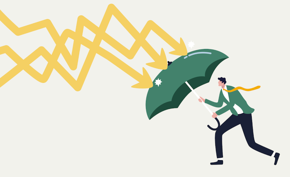 Person holding an umbrella to block lightening bolts