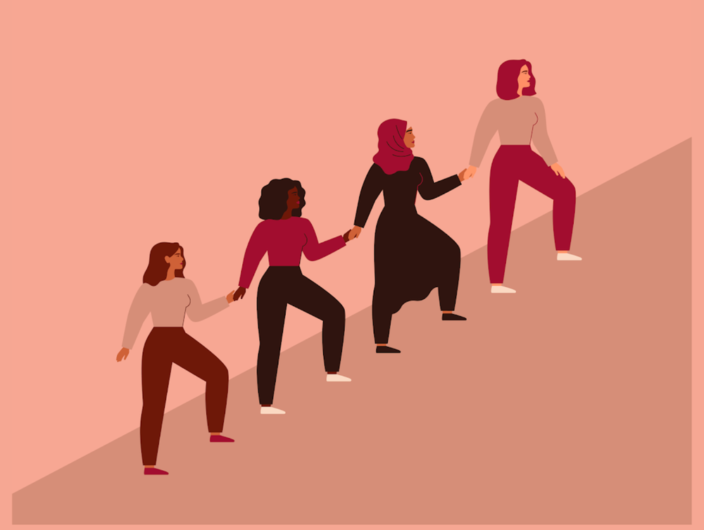 Illustration of women climbing a r