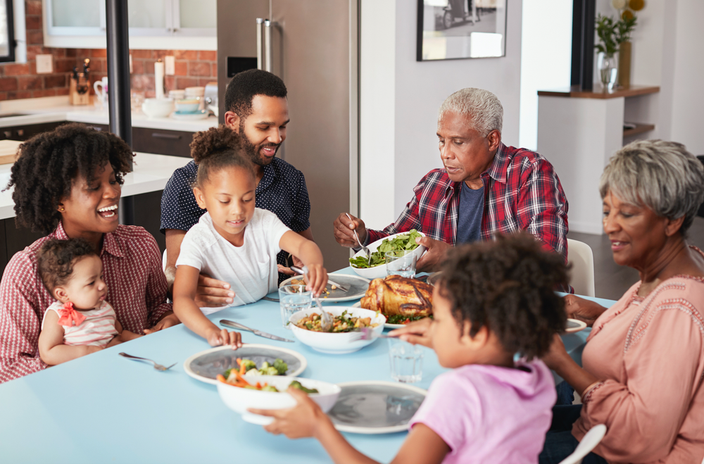 Family enjoying dinner together