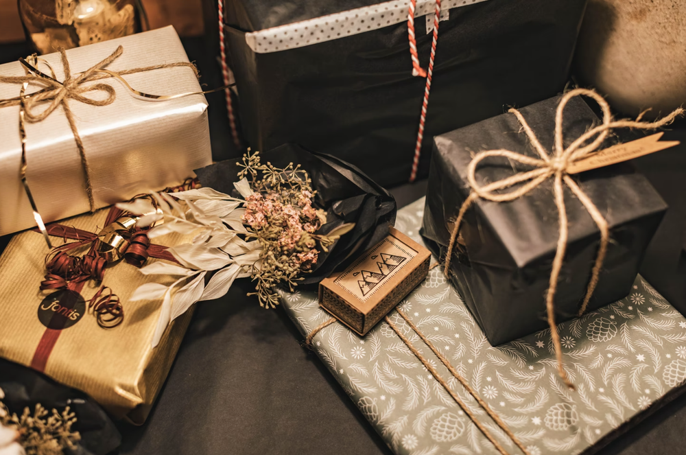 Pile of wrapped gifts