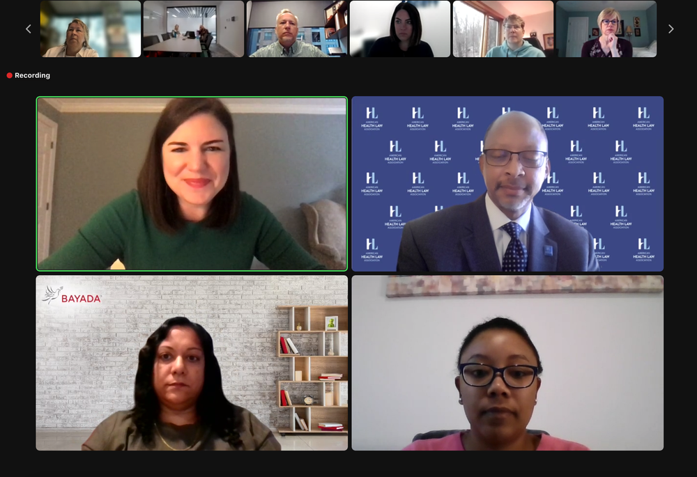 Screenshot of panel on screen during client summit (Zoom)